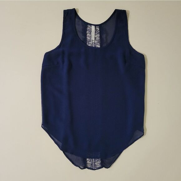 Paper Crane Navy Tank Top Sheer Blouse - Picture 1 of 9